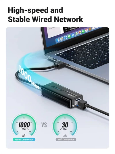 هاب USB 3.0 یوگرین مدل 20265 با 3 پورت USB 3.0 و LAN 1000