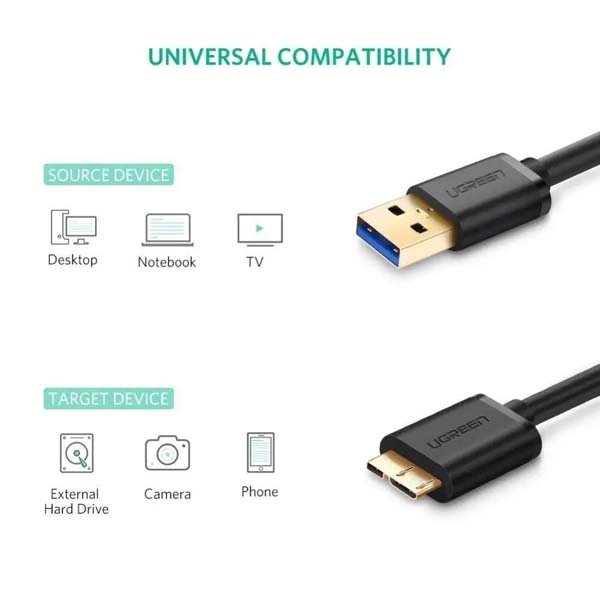 کابل Micro USB 3.0 (هارد) یوگرین مدل US130-10840 طول 0.5 متر