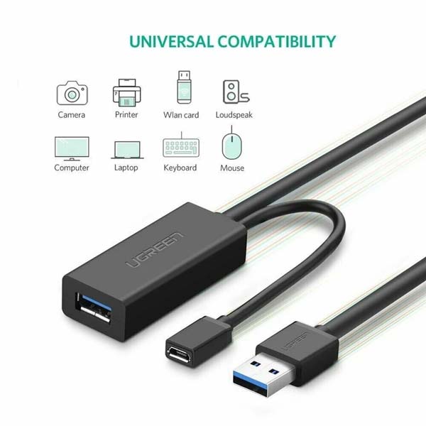 کابل افزایش طول USB 3.0 همراه پورت تقویت کننده Micro USB یوگرین مدل US175-20827 طول 10 متر