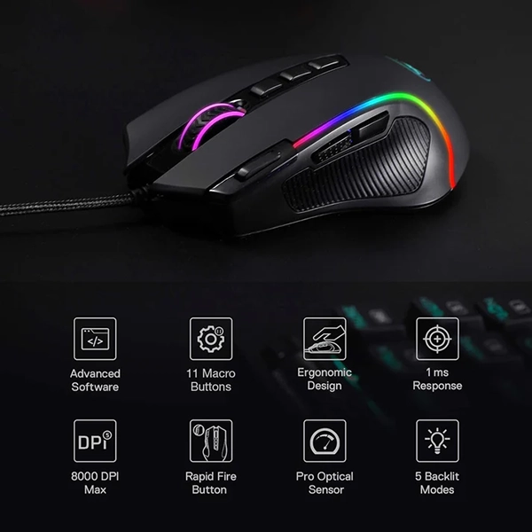 ویژگی های ماوس گیمینگ باسیم ردراگون Predator M612-RGB