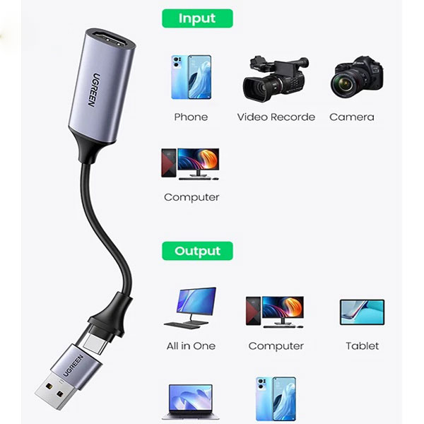 کارت کپچر 4K HDMI یوگرین مدل CM489-40189 با دو سر  USB-A/USB-C