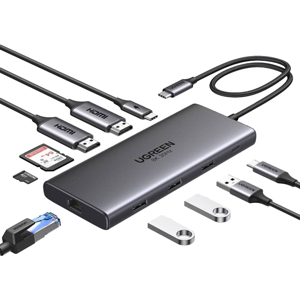 هاب 10 پورت Type-C یوگرین مدل CM639-45380 با HDMI دوگانه و اترنت گیگابیتی
