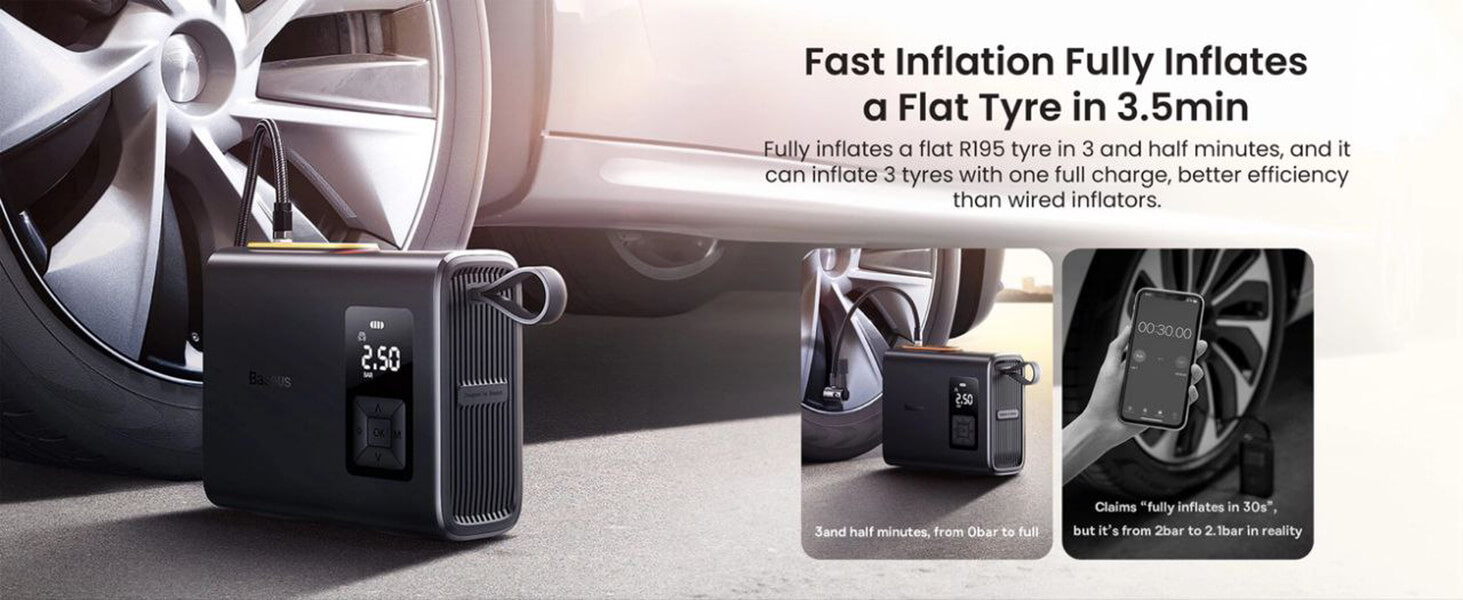 سرعت باد کردن پمپ باد باسئوس Energy Pump Mega CRNL060001