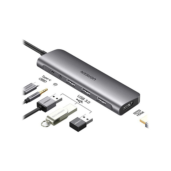 هاب 6 پورت Type C به USB 3.0 با پورت میکروفون و HDMI با قابلیت PD یوگرین مدل 80132-CM136