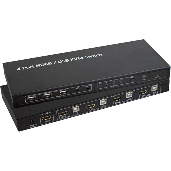 کی وی ام سوئیچ 4 پورت HDMI وی نت مدل V-SWKH1404 همراه با کابل