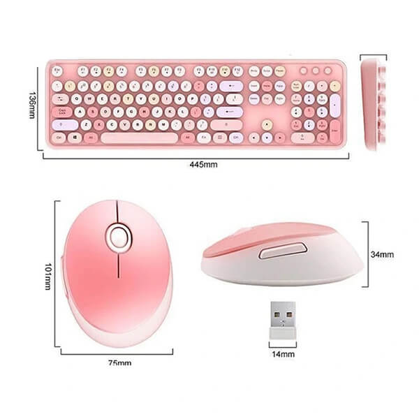 ابعاد کیبورد و ماوس بی سیم مافی SWEETE COLORFUL