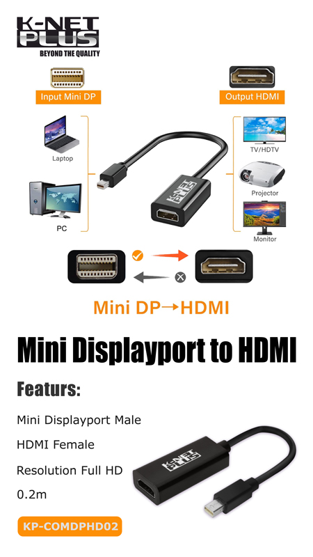 تبدیل Mini Displayport به HDMI کی نت پلاس مدل KP-COMDPHD02