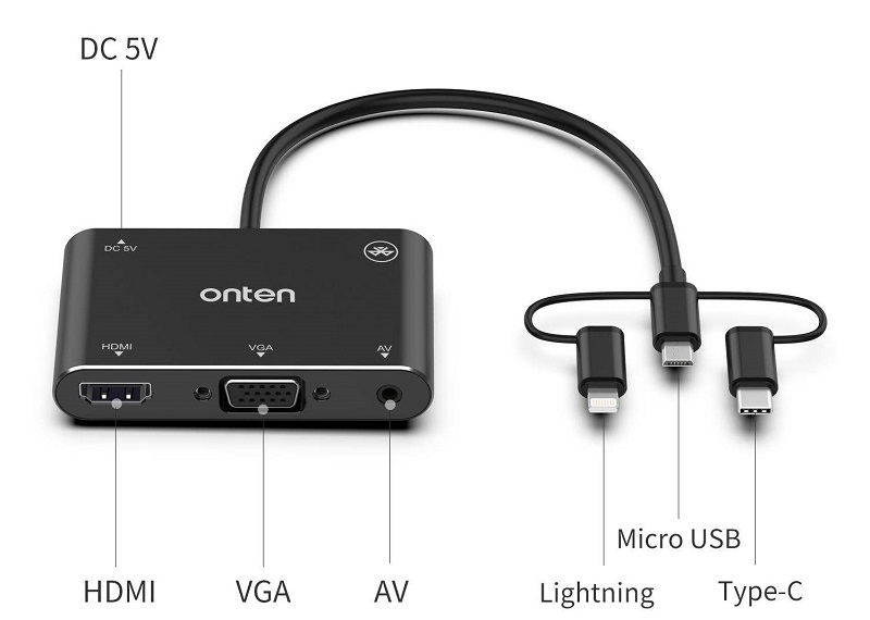 تبدیل Lightning / micro USB / USB-C به VGA / HDMI / AV اونتن مدل 7585B