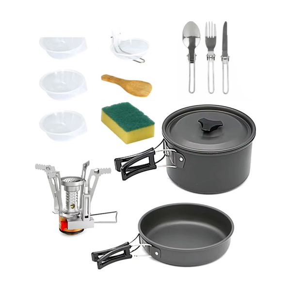 اقلام همراه پک ظروف آشپزی و گاز کمپینگ گرین لاین 10IN 1 Camping Cookware