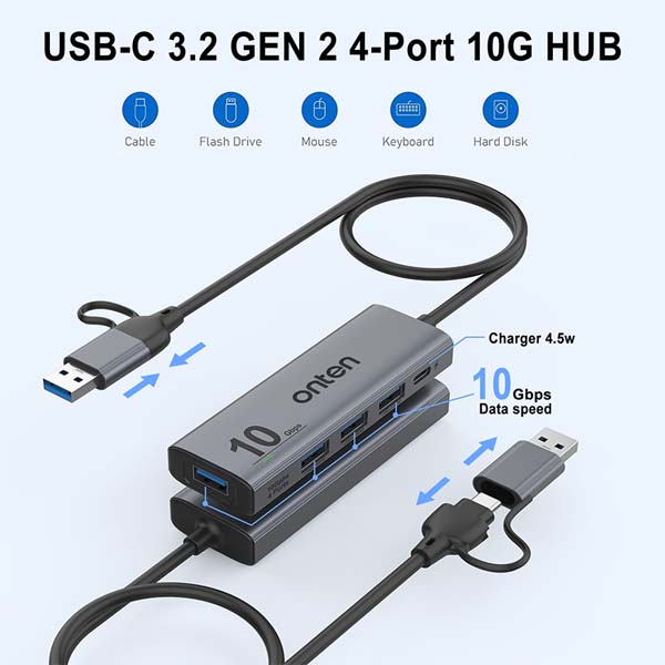 هاب USB-A و Type-C چهار پورت اونتن مدل UCA611