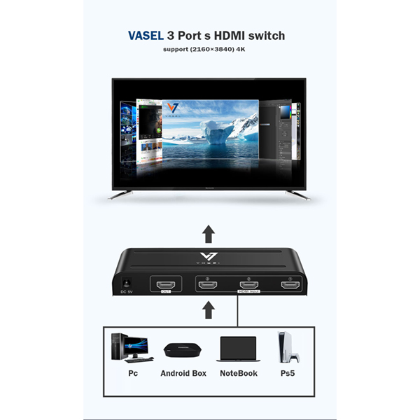 سوییچ ۳ پورت HDMI واصل 4K مدل VSL-4K301