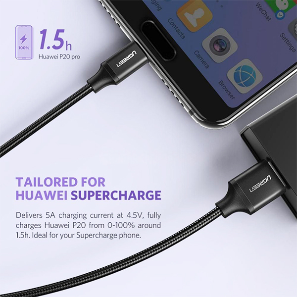 کابل شارژ Type-C یوگرین مدل Super Charger US279-50995 طول 2 متر با جریان 5 آمپر