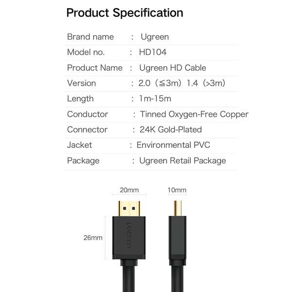 کابل HDMI 2.0 یوگرین مدل HD134-60175 طول 2 متر