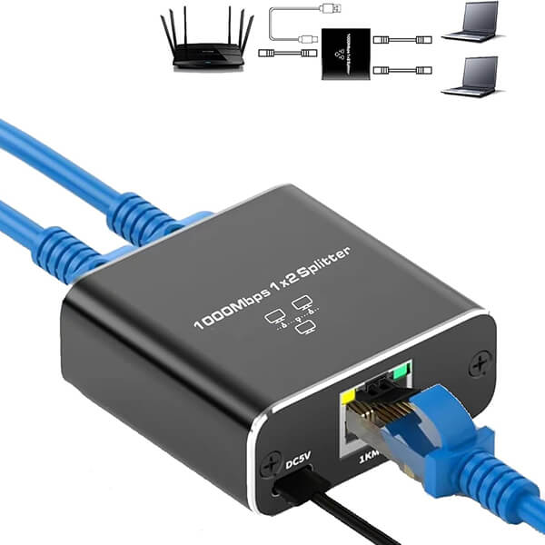 اتصال همزمان دو دستگاه به اینترنت با اسپلیتر شبکه RJ45 یک به دو با سرعت 1000 مگابیت بر ثانیه