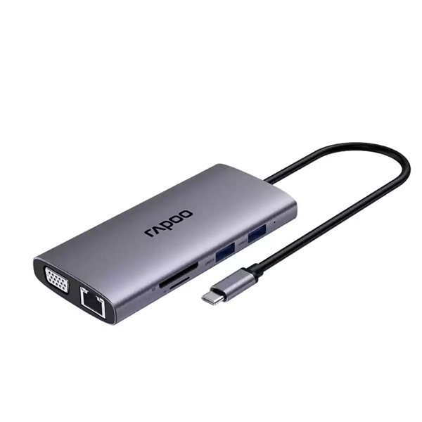 تبدیل پورت و اتصال رپو مدل XD101 تایپ سی به شبکه+VGA+USB3+RJ45+RamReader TF+RamReader SD رنگ خاکستری