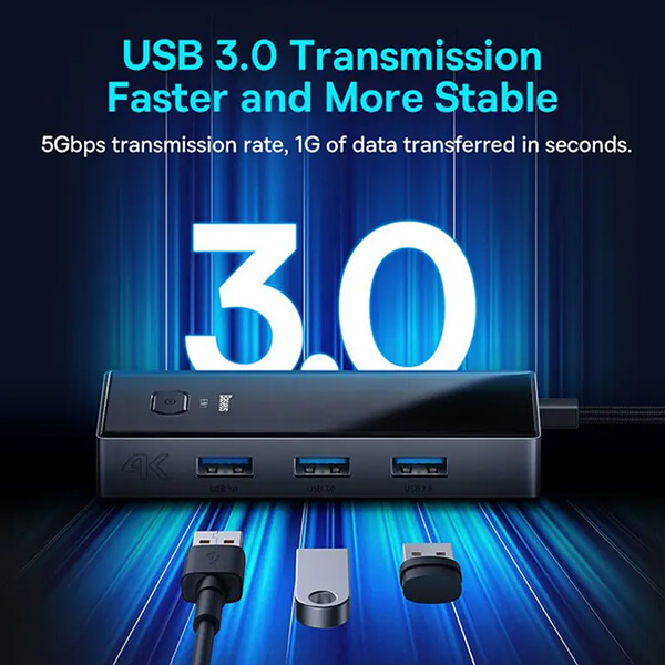 پورت‌ های متنوع هاب Type-C باسئوس مدل Focus Series WKYY030213