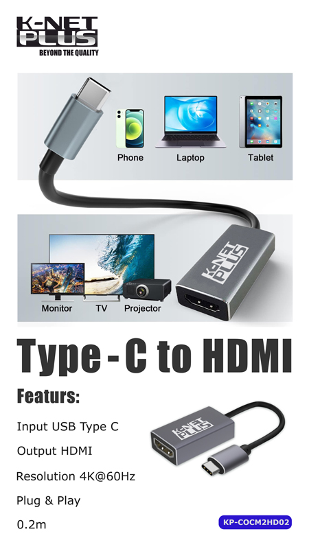 تبدیل تایپ سی به HDMI با رزولوشن 4K کی نت پلاس مدل KP-COCM2HD02