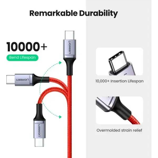 کابل Type C دو سر نر یوگرین مدل 60186-US294 طول 1 متر با قابلیت PD و شارژ سریع Quick Charge 4.0,3.0