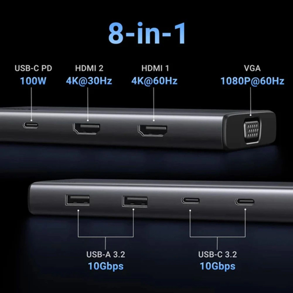 هاب 8 پورت Type-C یوگرین مدل CM639-35588