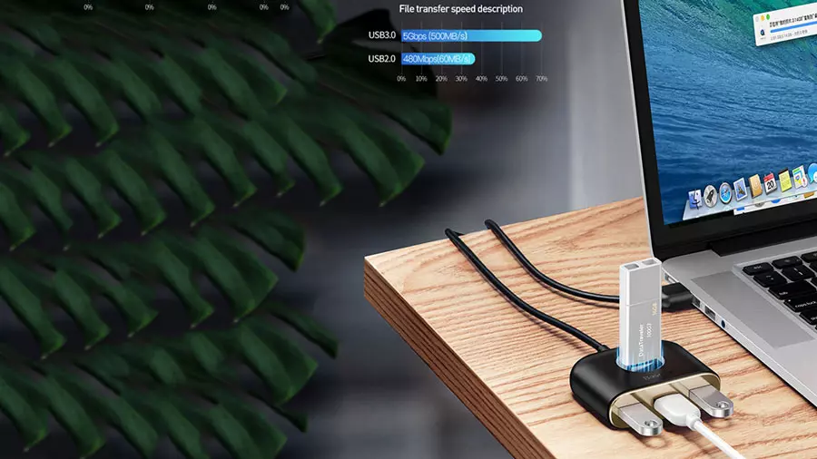 هاب USB بیسوس دارای پورت USB 3.0 با سرعت بالا