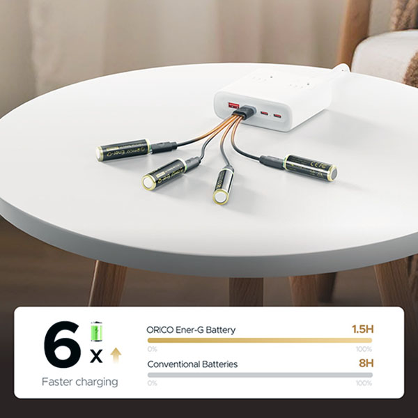 اتصال باتری قابل شارژ USB-C قلمی اوریکو مدل EG5C-UN-4PK-BP ظرفیت ۲۱۰۰mWh بسته 4 عددی به پاوربانک برای شارژ شدن