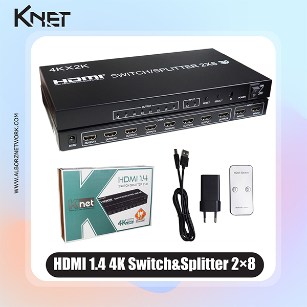 سوییچ اسپلیتر HDMI 2×8 کی نت مدل K-SWSP1428