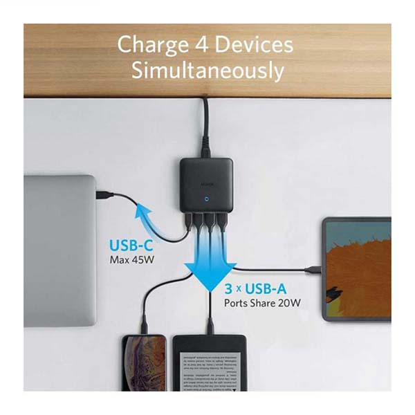 شارژر رومیزی انکر A2045 با 3 پورت USB-A و 1 پورت USB-C