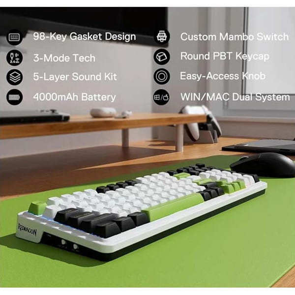 کیبورد بی سیم سوئیچ سبز ردراگون EISA K686 WBG PRO
