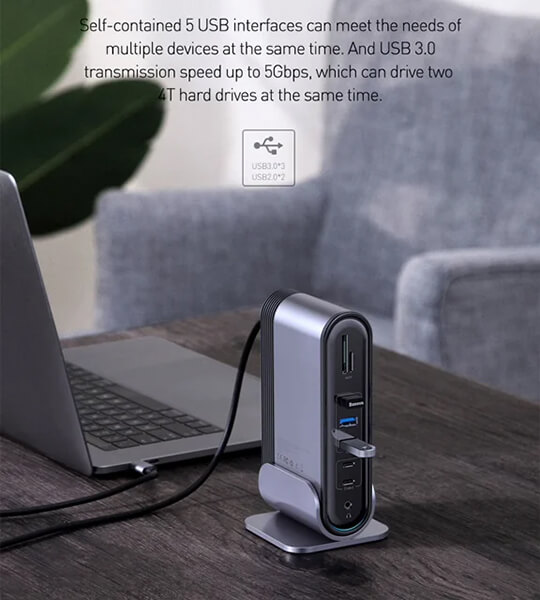 هاب 17 پورت Type-C باسئوس مدل CAHUB-DG0G