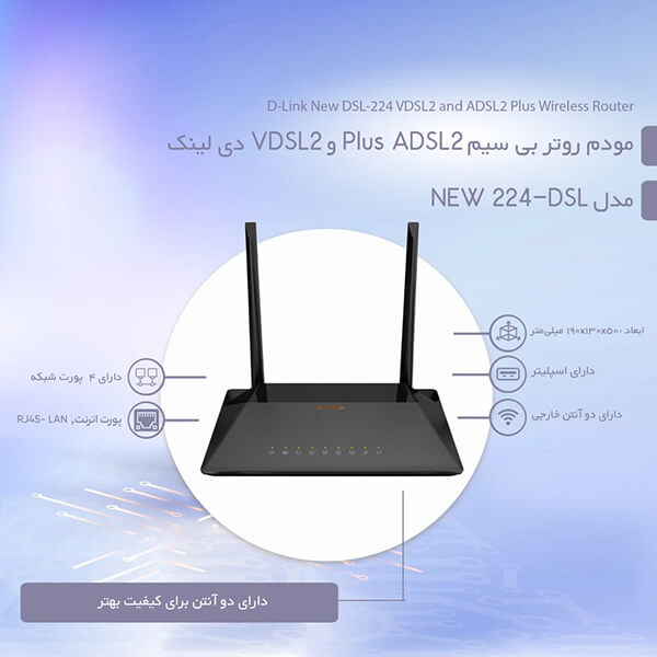 روتر VDSL2/ADSL2+ بی سیم N300 دی لینک مدل DSL-224