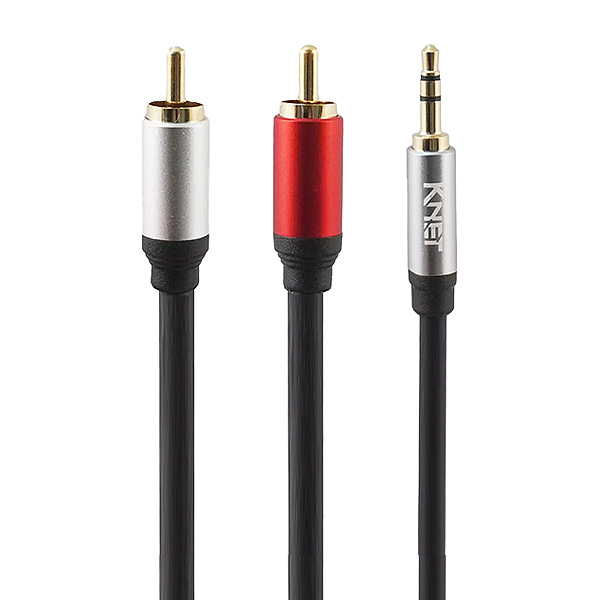 کابل 1 به 2 صدا 3.5 میلی متر نر به RCA نر کی نت مدل K-CS12MMRC15 طول 1.5 متر