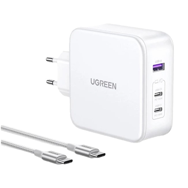 شارژر دیواری 140 وات یوگرین مدل CD289-15339 با 1 خروجی USB-A و 2 خروجی USB-C همراه با کابل Type-C