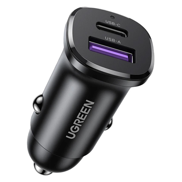 شارژر فندکی 30W یوگرین مدل EC305-25845 با 1 خروجی Type-C و 1 خروجی USB