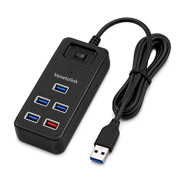 هاب 4 پورت کلید دار USB 3.0 ونتولینک مدل 9253 دارای پورت تامین برق