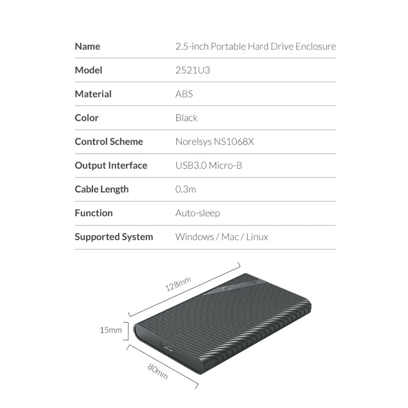 Orico 2.5-Inch Portable Hard Drive Enclosure 2521U3