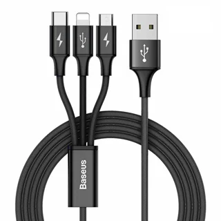 کابل تبدیل USB به Iphone Lightning و Type C و Micro USB باسئوس مدل CAMLT-SU01 طول 1.2 متر