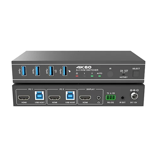 KVM سوئیچ 2 پورت HDMI 2.0/USB 3.0 فرانت مدل FN-K3H21 با رزولوشن 4K@60 به همراه ریموت + RS232