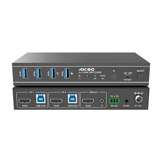 کی وی ام سوئیچ 2 پورت HDMI 2.0/USB 3.0 فرانت مدل FN-K3H21 با رزولوشن 4K@60 به همراه ریموت + RS232