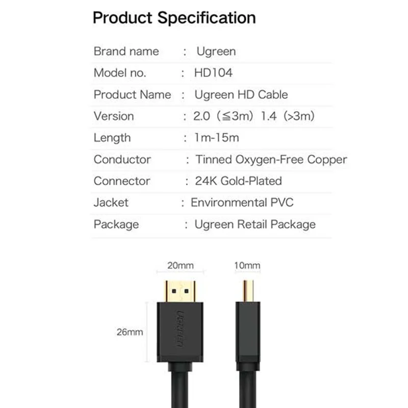 کابل HDMI 2.0 یوگرین مدل HD134-60174 طول 1 متر