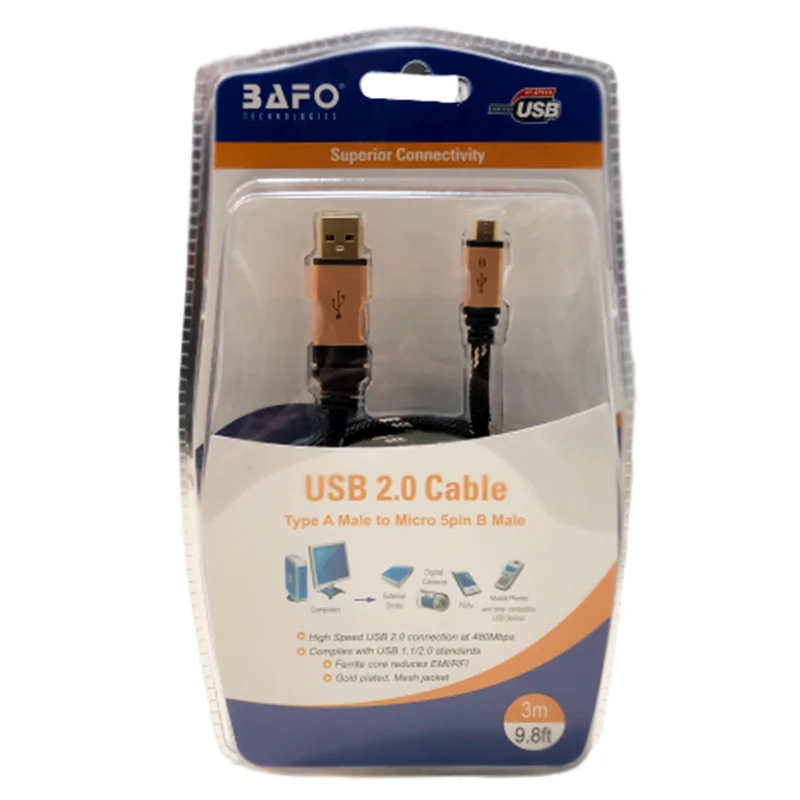 کابل تبدیل USB2.0 به Micro گلد متال بافو 3 متر
