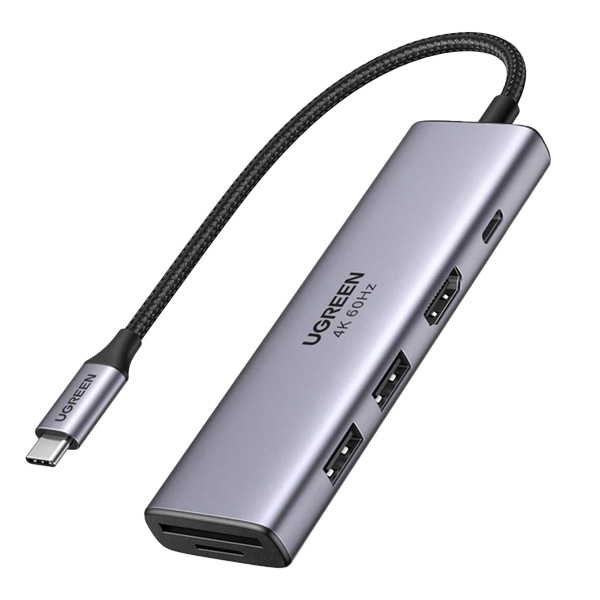 هاب 6 پورت Type-C یوگرین مدل CM511-60384 با 2 پورت USB 3.0 و 1 پورت HDMI و 1 پورت Type-C و کارت حافظه SD/TF