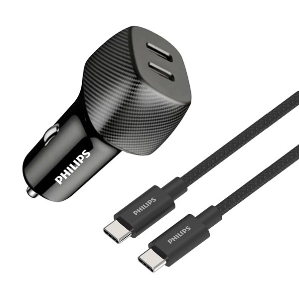 شارژر فندکی 60W فیلیپس مدل DLP5522CC با 2 خروجی USB-C