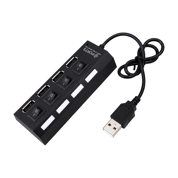 هاب 4 پورت کلید دار USB 2.0 ونتولینک مدل 9017 دارای پورت تامین برق