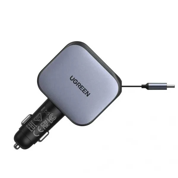 شارژر فندکی 145W یوگرین مدل EC604-55910B با 3 خروجی Type-C و 1 خروجی USB